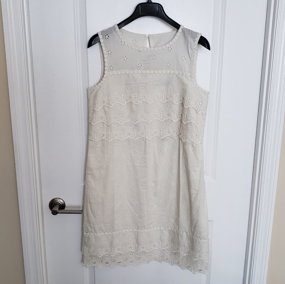 (Tall) NWT J.Crew Ivory Tiered Eyelet Shift Dress - Picture 3 of 8